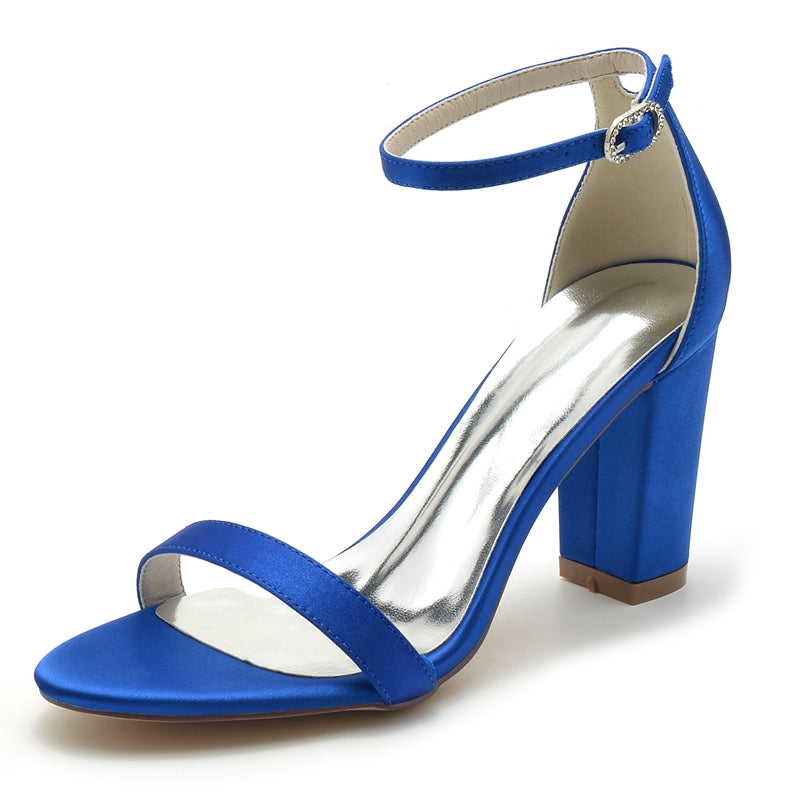 Women's Wedding Shoes Open Toe High Block Heel Simple Buckle Bridal Shoes