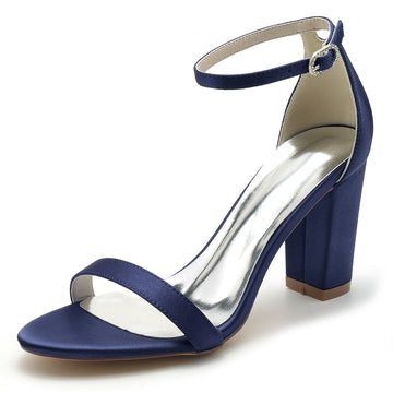 Women's Wedding Shoes Open Toe High Block Heel Simple Buckle Bridal Shoes