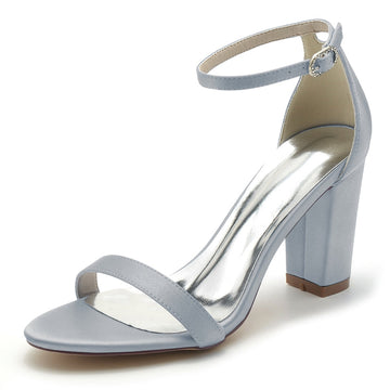 Women's Wedding Shoes Open Toe High Block Heel Simple Buckle Bridal Shoes