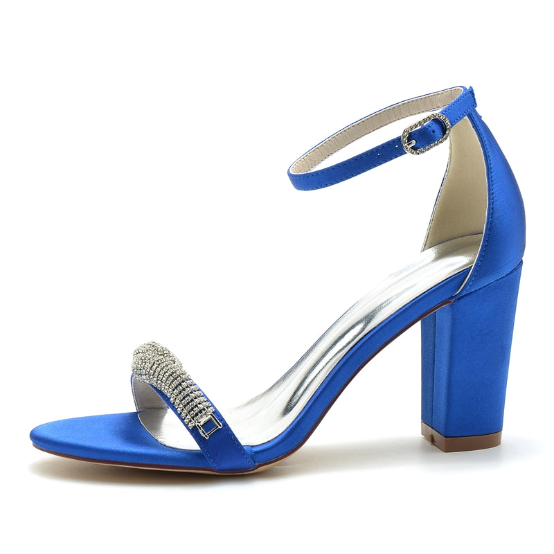 Women's Wedding Shoes Opened Toe Block Heel Chic Mini Rhinestone Buckle Bridal Shoes