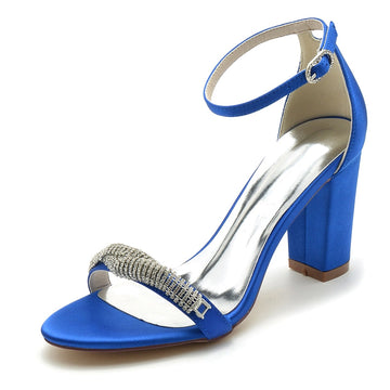 Women's Wedding Shoes Opened Toe Block Heel Chic Mini Rhinestone Buckle Bridal Shoes