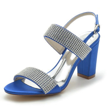 Women's Wedding Shoes Peep Toe Block Heel Luxurious Buckle Bridal Shoes with Crystal