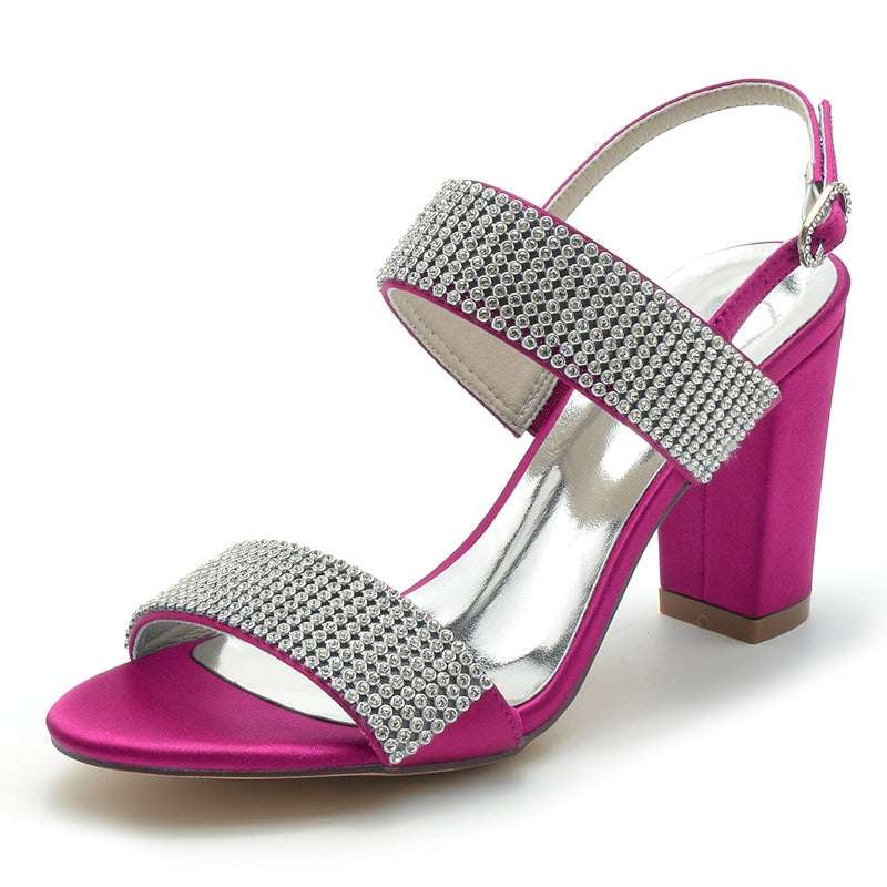 Women's Wedding Shoes Peep Toe Block Heel Luxurious Buckle Bridal Shoes with Crystal