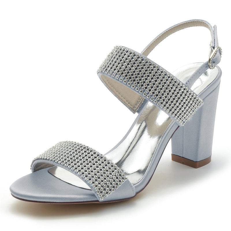 Women's Wedding Shoes Peep Toe Block Heel Luxurious Buckle Bridal Shoes with Crystal