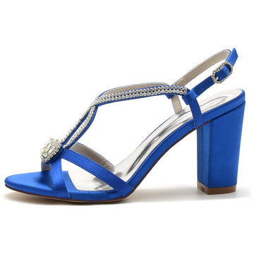 Women's Wedding Shoes Opened Toe Chunky Heel Elegant Buckle Bridal Shoes with Rhinestone