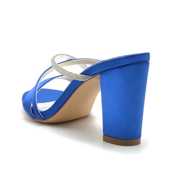 Women's Wedding Shoes Opened Toe Chunky Heel Asymmetrical Straps Slip-On Bridal Shoes