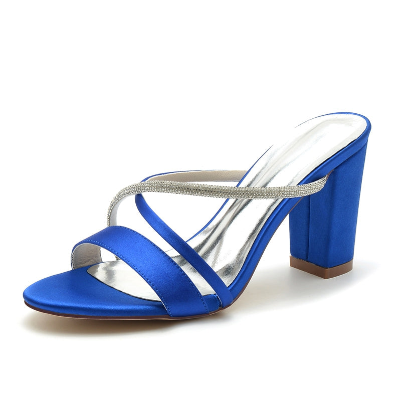 Women's Wedding Shoes Opened Toe Chunky Heel Asymmetrical Straps Slip-On Bridal Shoes