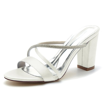 Women's Wedding Shoes Opened Toe Chunky Heel Asymmetrical Straps Slip-On Bridal Shoes
