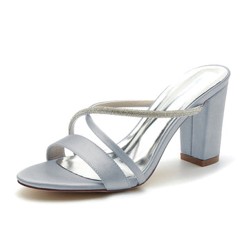 Women's Wedding Shoes Opened Toe Chunky Heel Asymmetrical Straps Slip-On Bridal Shoes