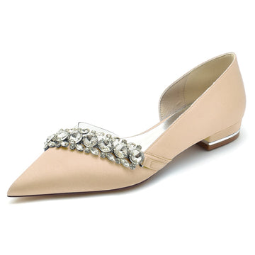 Women's Wedding Shoes Champagne Pointed Toe Low Heel Luxurious Rhinestone Bridal Shoes