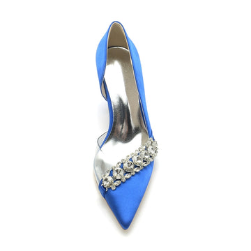 Women's Wedding Shoes Pointed Toe Block Heel Luxurious Rhinestone Bridal Shoes