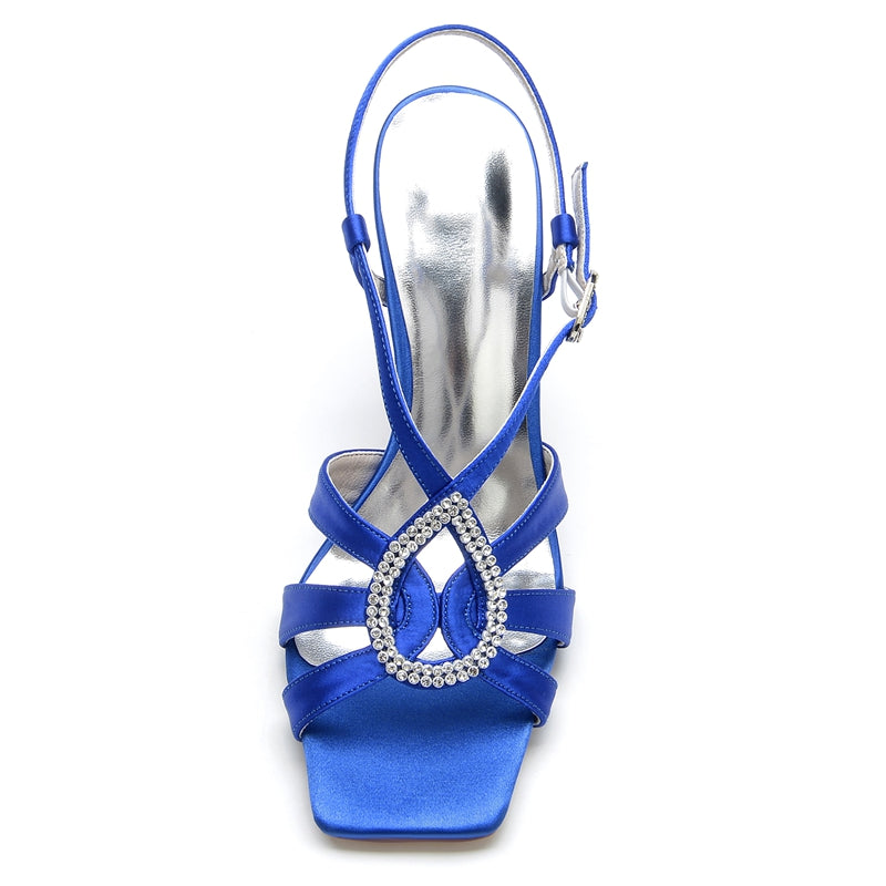 Women's Wedding Shoes Opened Toe High Heel Drop Rhinestone Straps Buckle Bridal Shoes