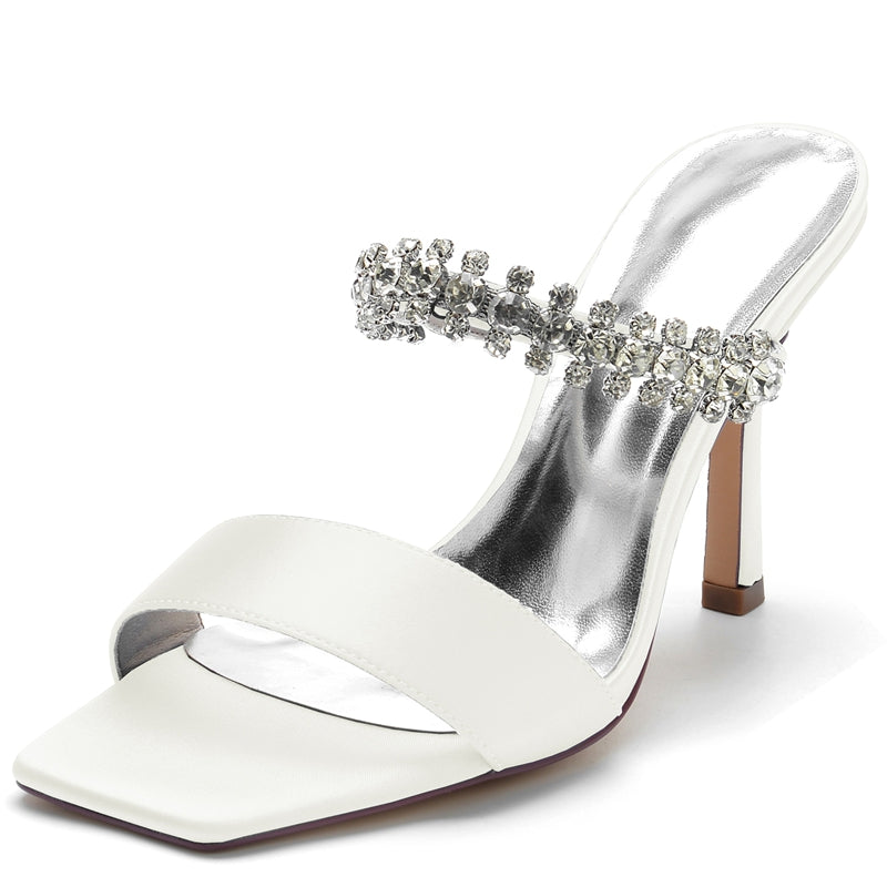Women's Wedding Shoes Opened Toe Stiletto Heel Slip-On Bridal Shoes with Rhinestone
