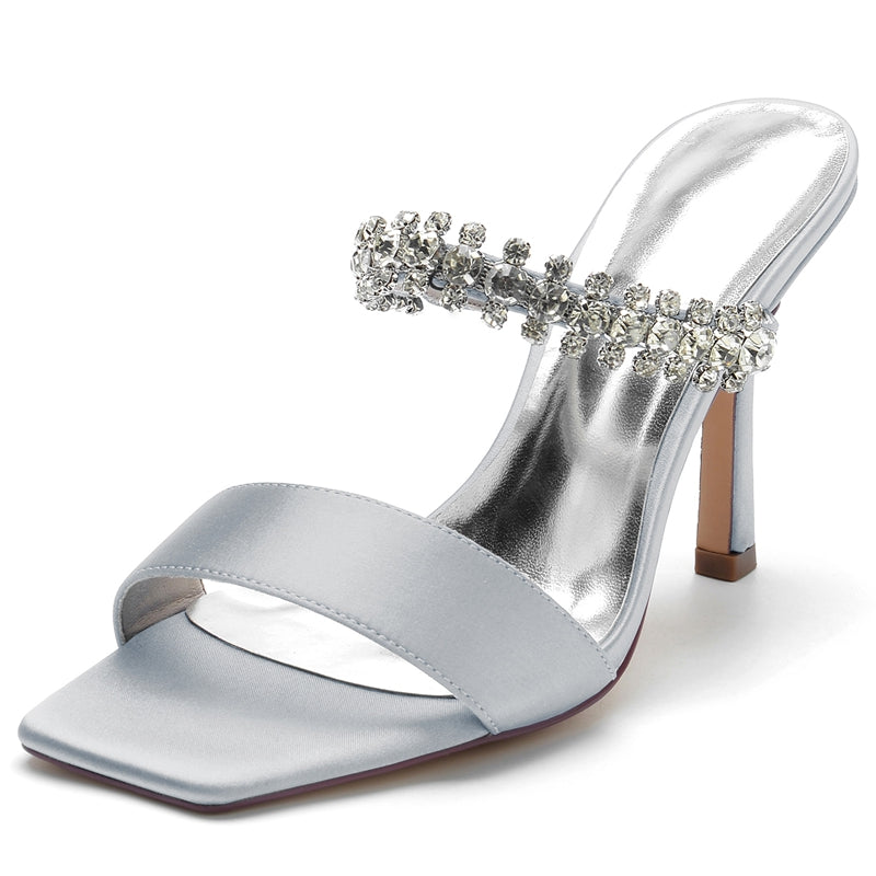 Women's Wedding Shoes Opened Toe Stiletto Heel Slip-On Bridal Shoes with Rhinestone