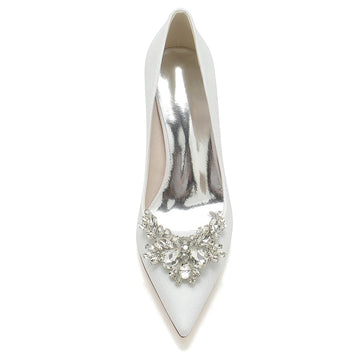 Women's Wedding Shoes Pointed Toe Chunky Heel Elegant Bridal Shoes with Delicate Rhinestone