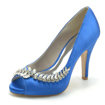 Women's Wedding Shoes White Peep Toe High Heel Luxurious Bridal Shoes with Rhinestone