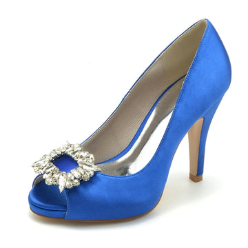 Women's Wedding Shoes Champagne Open Toe Elegant Bridal Shoes with Square Rhinestone