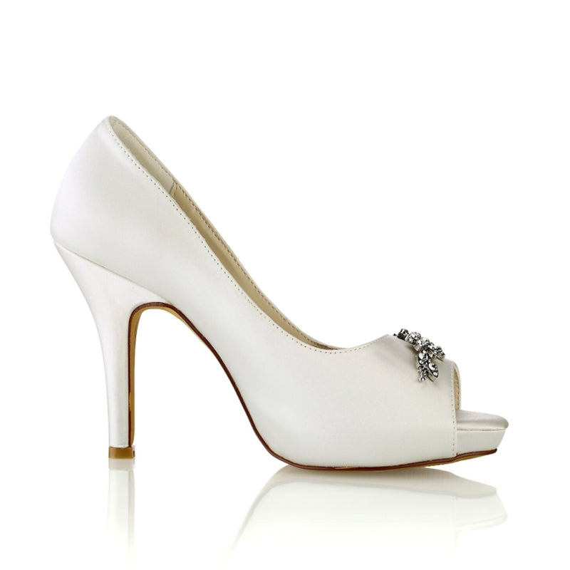 Women's Wedding Shoes White Peep Toe High Heel Luxurious Rhinestone Bridal Shoes