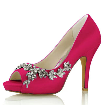Women's Wedding Shoes White Peep Toe High Heel Luxurious Rhinestone Bridal Shoes