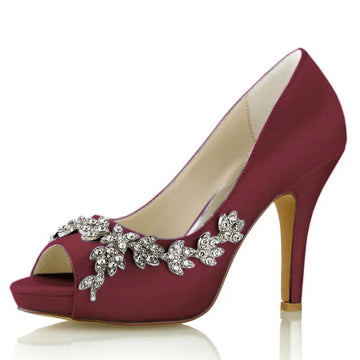 Women's Wedding Shoes White Peep Toe High Heel Luxurious Rhinestone Bridal Shoes