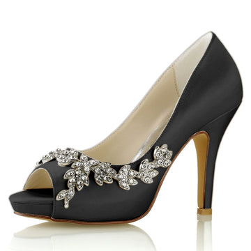 Women's Wedding Shoes White Peep Toe High Heel Luxurious Rhinestone Bridal Shoes