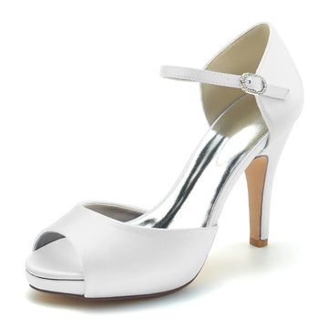 Women's Wedding Shoes Peep Toe Stiletto Heel High-End Minimalism Buckle Bridal Shoes
