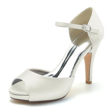 Women's Wedding Shoes Peep Toe Stiletto Heel High-End Minimalism Buckle Bridal Shoes