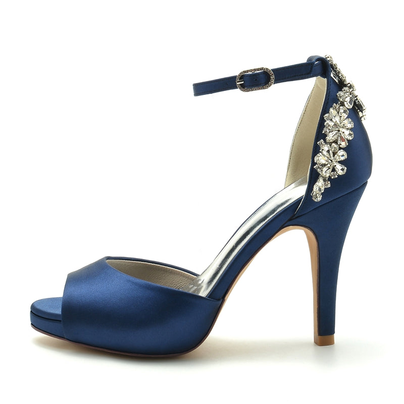 Women's Wedding Shoes Peep Toe Stiletto Heel Exquisite Buckle Bridal Shoes with Rhinestone