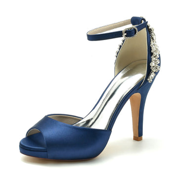 Women's Wedding Shoes Peep Toe Stiletto Heel Exquisite Buckle Bridal Shoes with Rhinestone