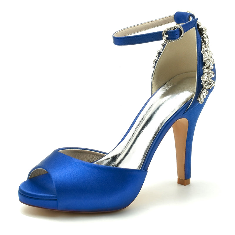 Women's Wedding Shoes Peep Toe Stiletto Heel Exquisite Buckle Bridal Shoes with Rhinestone