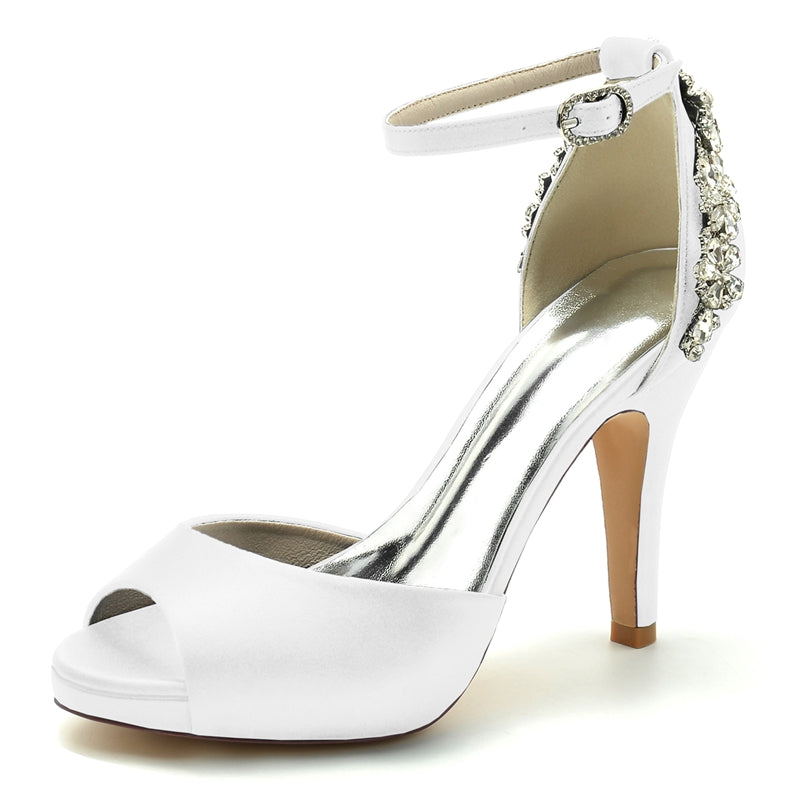 Women's Wedding Shoes Peep Toe Stiletto Heel Exquisite Buckle Bridal Shoes with Rhinestone