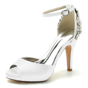 Women's Wedding Shoes Peep Toe Stiletto Heel Exquisite Buckle Bridal Shoes with Rhinestone