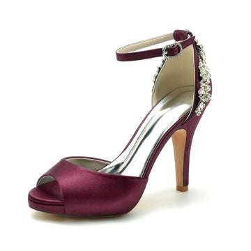 Women's Wedding Shoes Peep Toe Stiletto Heel Exquisite Buckle Bridal Shoes with Rhinestone