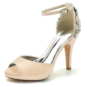 Women's Wedding Shoes Peep Toe Stiletto Heel Exquisite Buckle Bridal Shoes with Rhinestone
