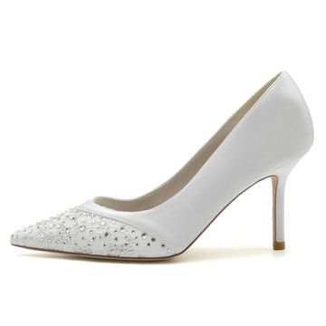 Women's Wedding Shoes Pointed Toe Stiletto Heel Lace Bridal Shoes with Mini Crystal
