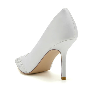 Women's Wedding Shoes Pointed Toe Stiletto Heel Lace Bridal Shoes with Mini Crystal