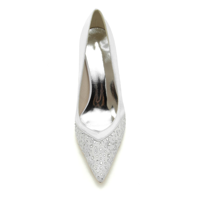Women's Wedding Shoes Pointed Toe Stiletto Heel Lace Bridal Shoes with Mini Crystal