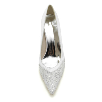 Women's Wedding Shoes Pointed Toe Stiletto Heel Lace Bridal Shoes with Mini Crystal