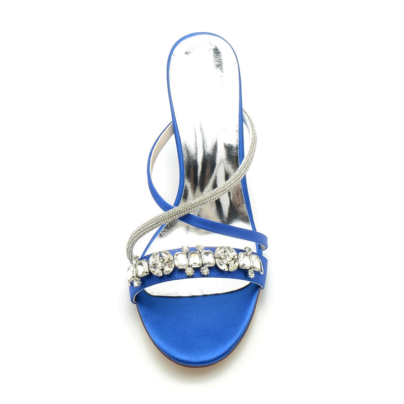 Women's Wedding Shoes Opened Toe Crossed Straps Slip-On Sparkling Bridal Shoes with Rhinestone