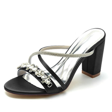 Women's Wedding Shoes Opened Toe Crossed Straps Slip-On Sparkling Bridal Shoes with Rhinestone