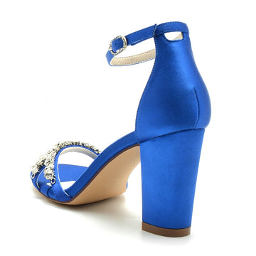 Women's Wedding Shoes Opened Toe Block Heel Rhinestone Strap Buckle Bridal Shoes