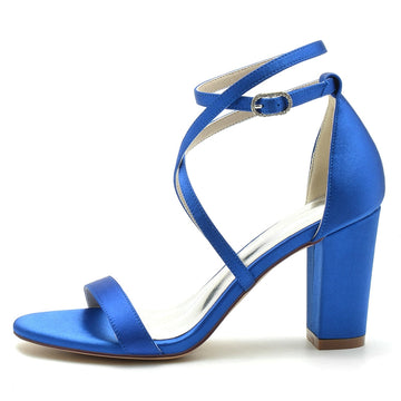 Women's Wedding Shoes Opened Toe Chunky Heel Crossed Straps Chic Simple Buckle Bridal Shoes
