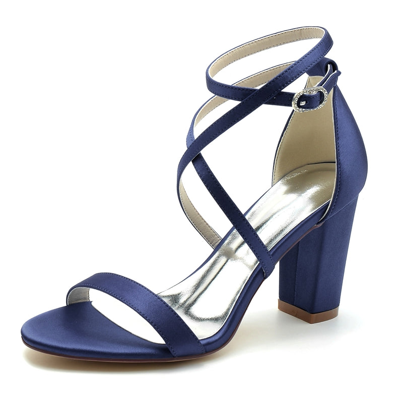 Women's Wedding Shoes Opened Toe Chunky Heel Crossed Straps Chic Simple Buckle Bridal Shoes
