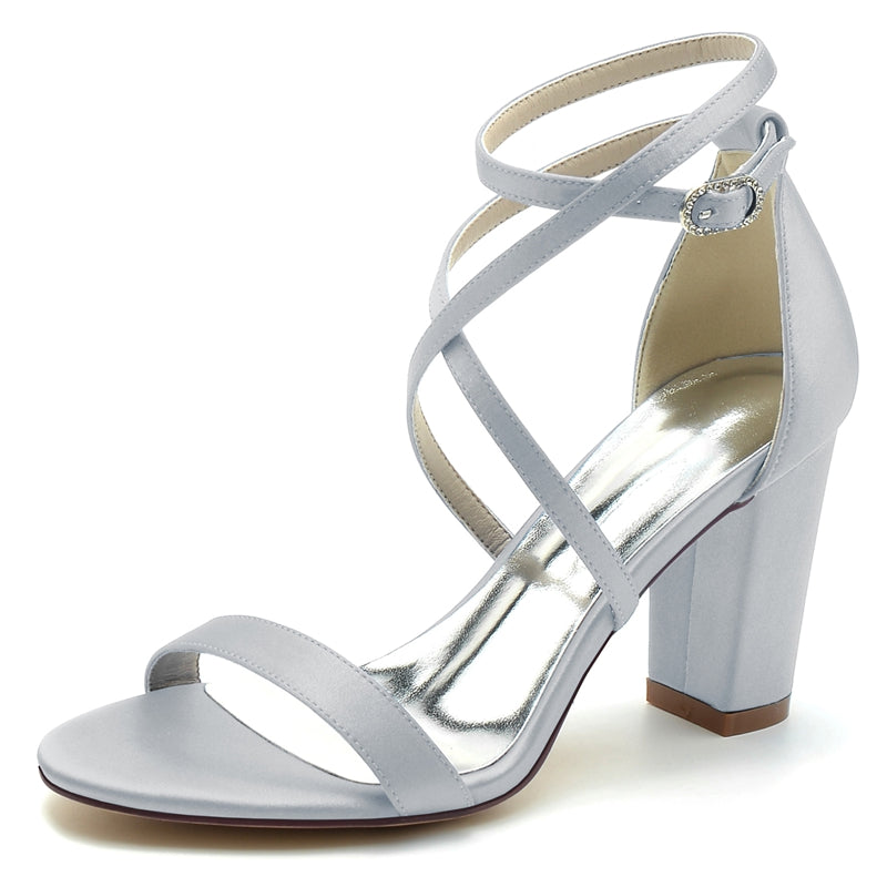 Women's Wedding Shoes Opened Toe Chunky Heel Crossed Straps Chic Simple Buckle Bridal Shoes