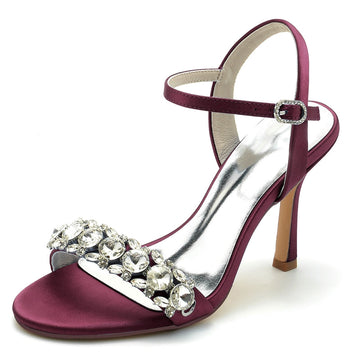 Women's Wedding Shoes Open Toe Stiletto Heel Chic Bridal Shoes with Delicate Rhinestone