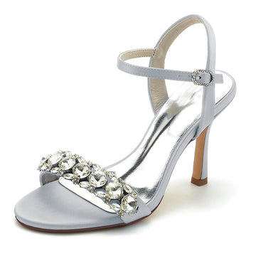 Women's Wedding Shoes Open Toe Stiletto Heel Chic Bridal Shoes with Delicate Rhinestone