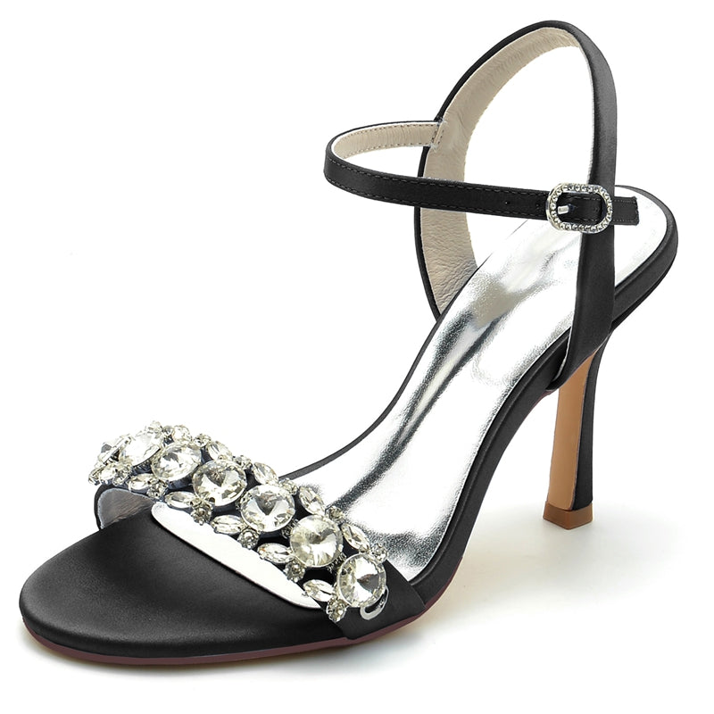 Women's Wedding Shoes Open Toe Stiletto Heel Chic Bridal Shoes with Delicate Rhinestone