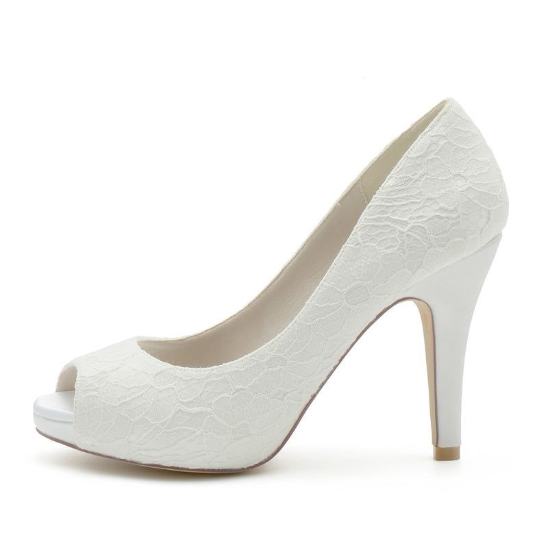 Women's Wedding Shoes Peep Toe High Heel  Lace Elegant Bridal Shoes