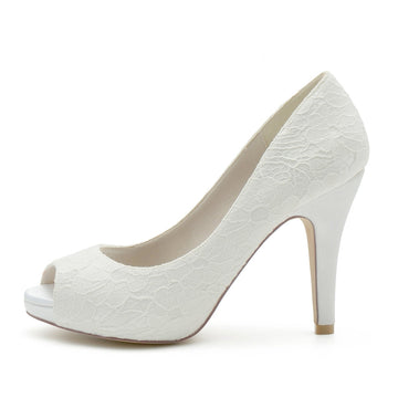 Women's Wedding Shoes Peep Toe High Heel  Lace Elegant Bridal Shoes