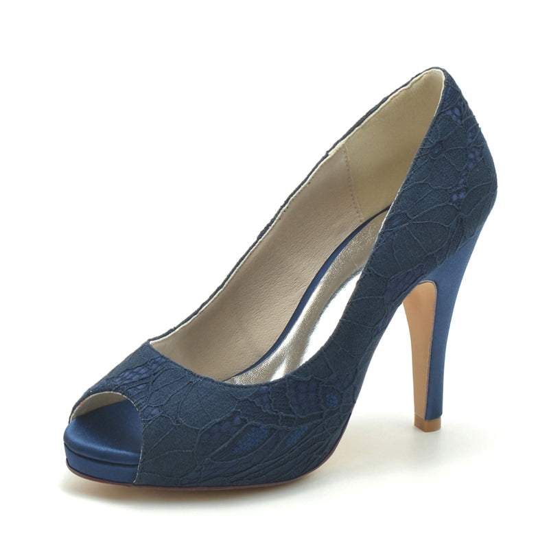 Women's Wedding Shoes Peep Toe High Heel  Lace Elegant Bridal Shoes